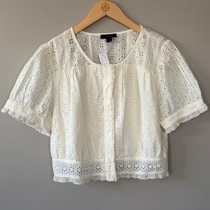 NWT New with Tags J. Crew Button Front Eyelet Top Medium Ivory Cream Off-White